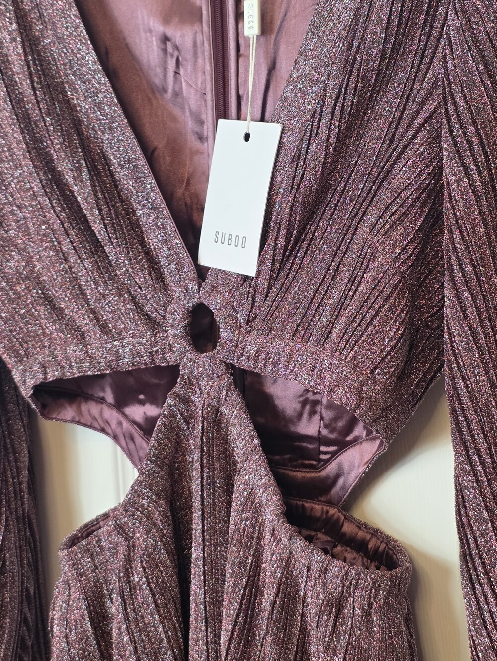 NWT SUBOO Revolve Balloon Sleeve Metallic Maxi Women's Dress Small - Picture 7 of 11